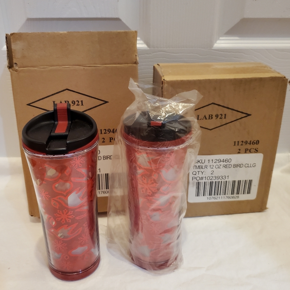 2008 Starbucks Plastic Christmas Red Doves Travel Tumbler To Go Mug 12oz NWT